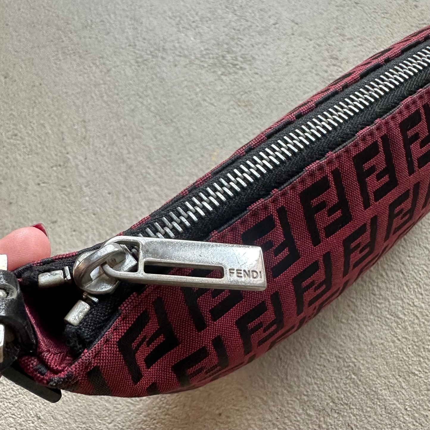 Vintage Fendi Baguette Red & Black Zucchino Shoulder Bag