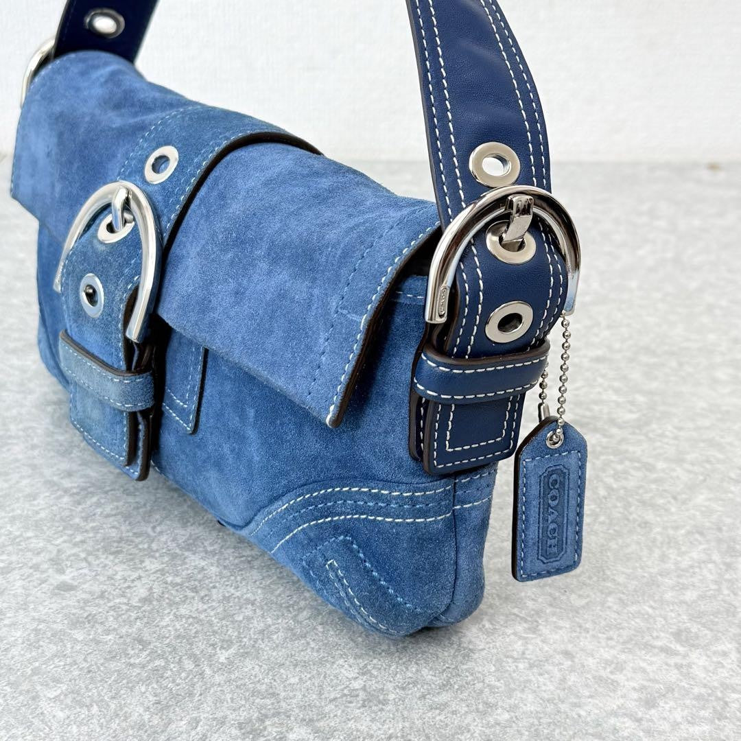 Coach Soho Demi Flap Suede Shoulder Bag blue suede E62