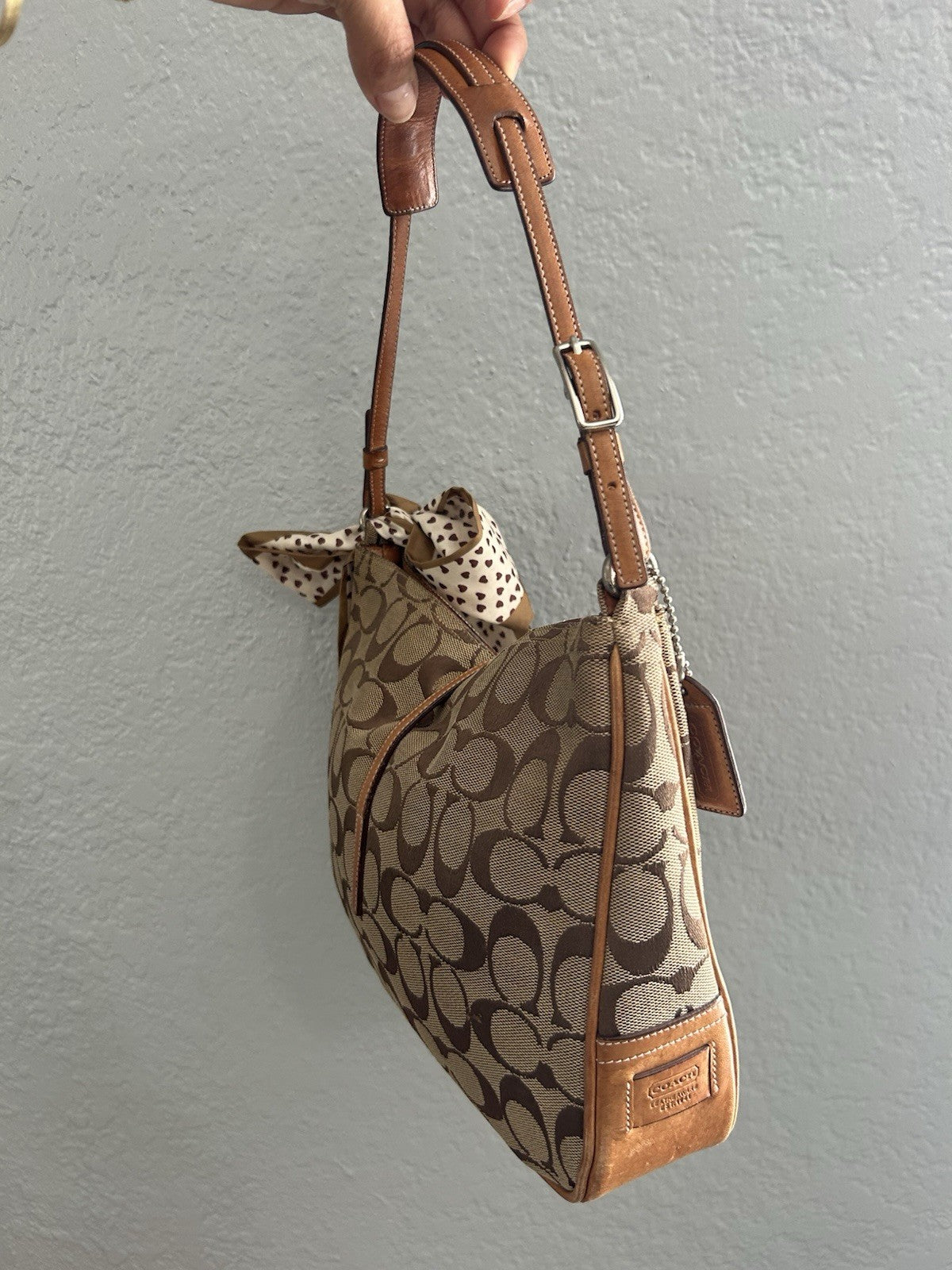 COACH Signature Clip Hobo 6091 Khaki Brown Jacquard - Shoulder Bag VINTAGE Y2K