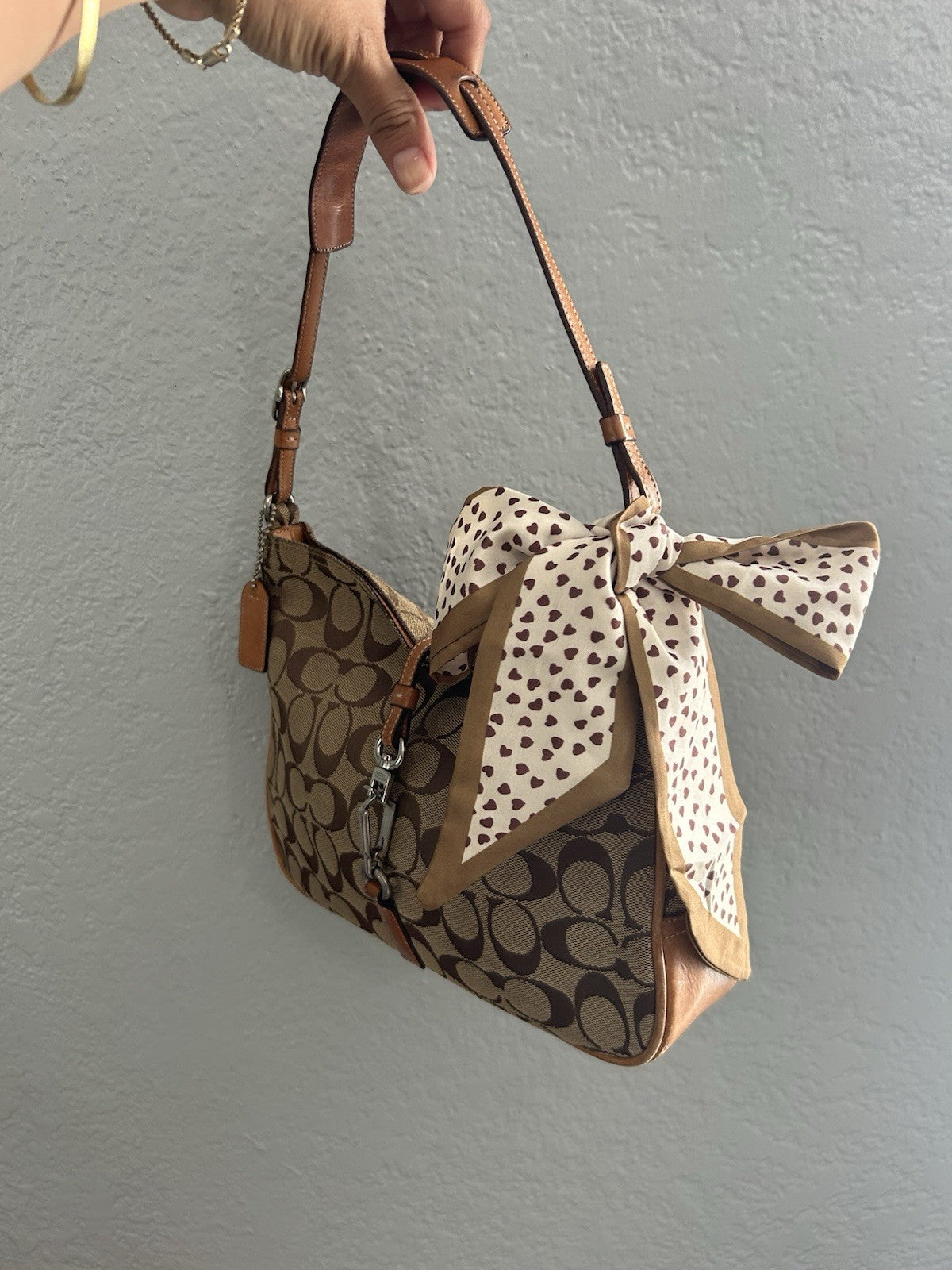 COACH Signature Clip Hobo 6091 Khaki Brown Jacquard - Shoulder Bag VINTAGE Y2K