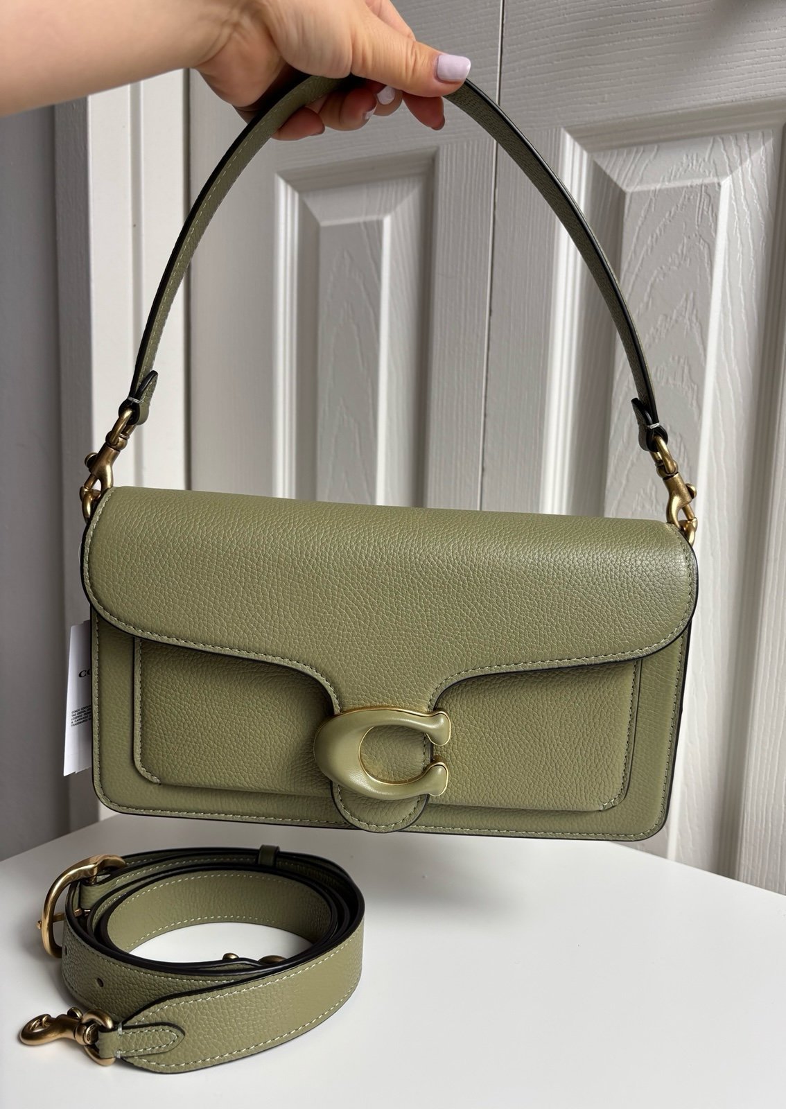 NWT Coach Polished Pebble Leather Tabby Shoulder Bag Moss