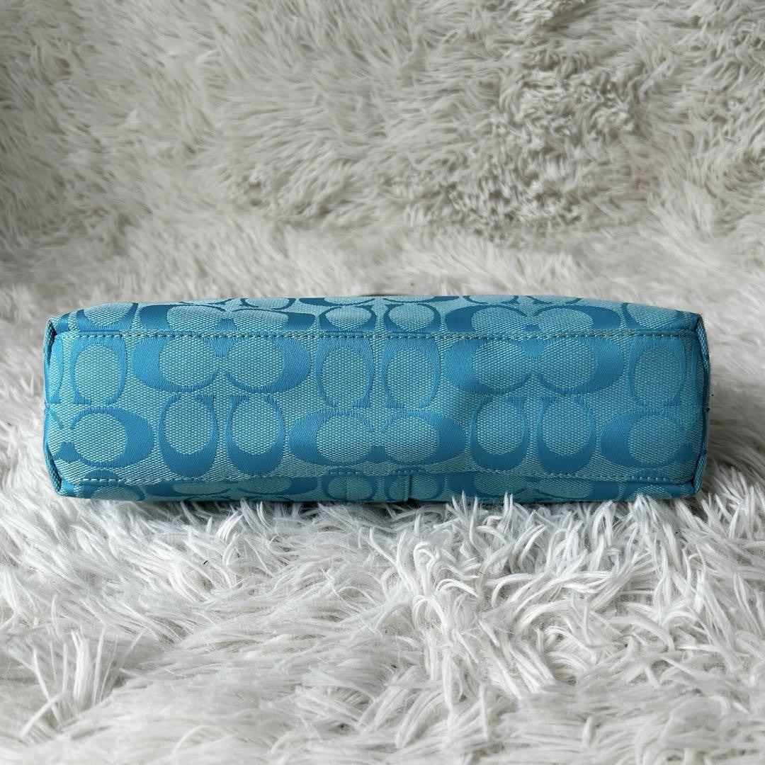 COACH Signature Baguette Hampton Semi Demi Hand Bag Blue F/S Used 665