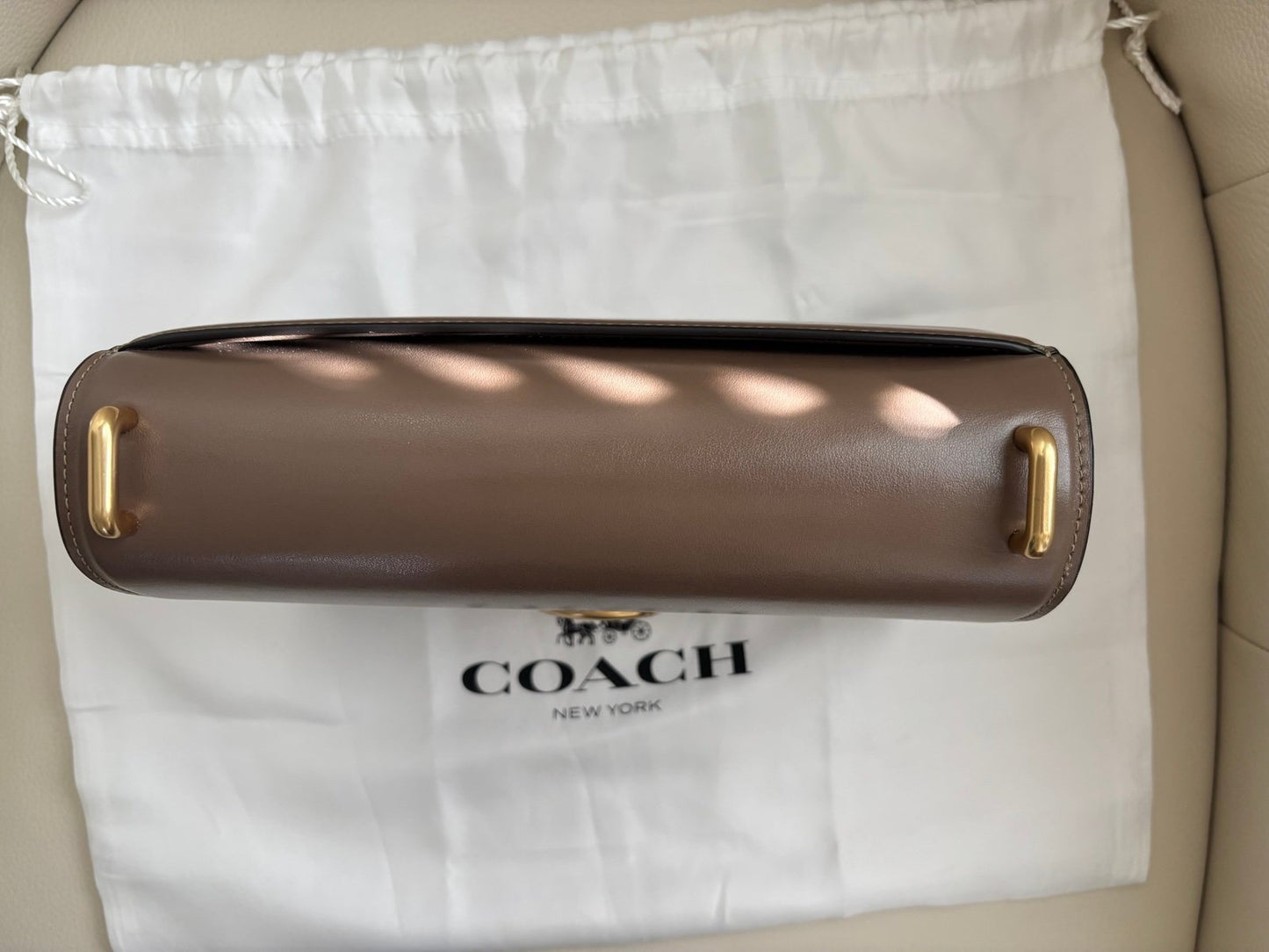 Coach Bandit Large Shoulder Bag in Dark Stone with Brass/Gold Hardware, Dust Bag