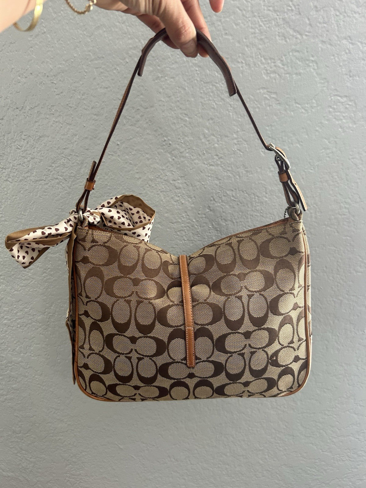 COACH Signature Clip Hobo 6091 Khaki Brown Jacquard - Shoulder Bag VINTAGE Y2K