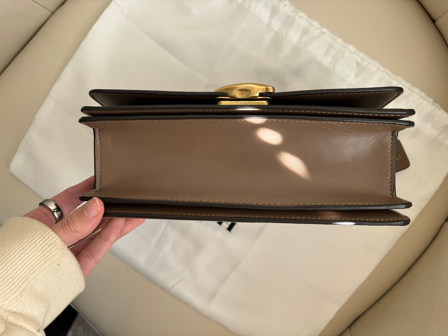 Coach Bandit Large Shoulder Bag in Dark Stone with Brass/Gold Hardware, Dust Bag