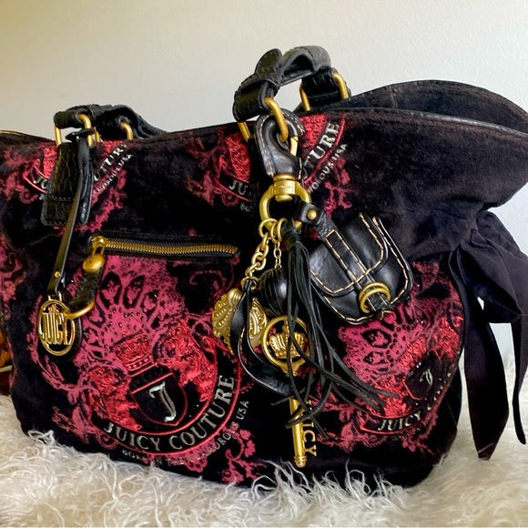RARE Y2K Juicy Couture Black and Red Velvet Scottie Dog Bag