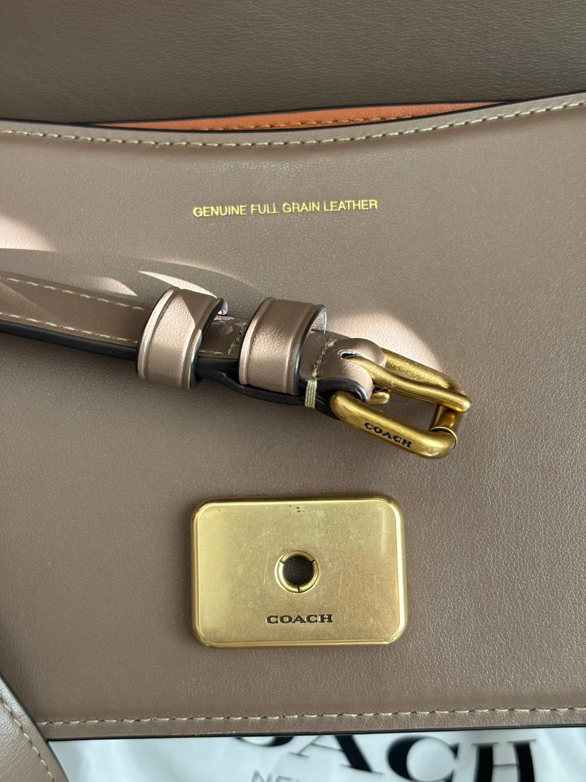 Coach Bandit Large Shoulder Bag in Dark Stone with Brass/Gold Hardware, Dust Bag