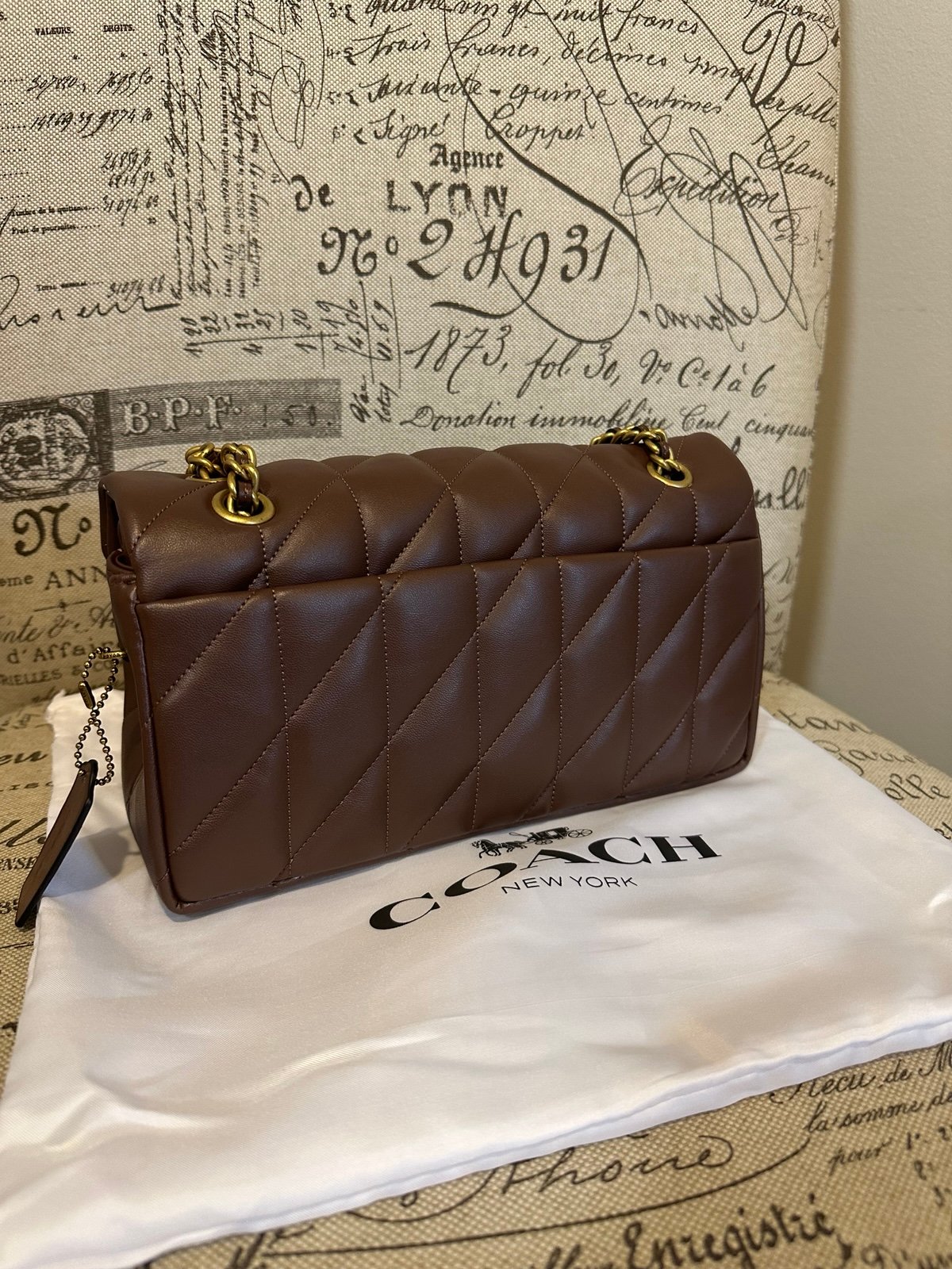 Coach Pillow Tabby With Quilting Shoulder Bag 26 Brown & Brass