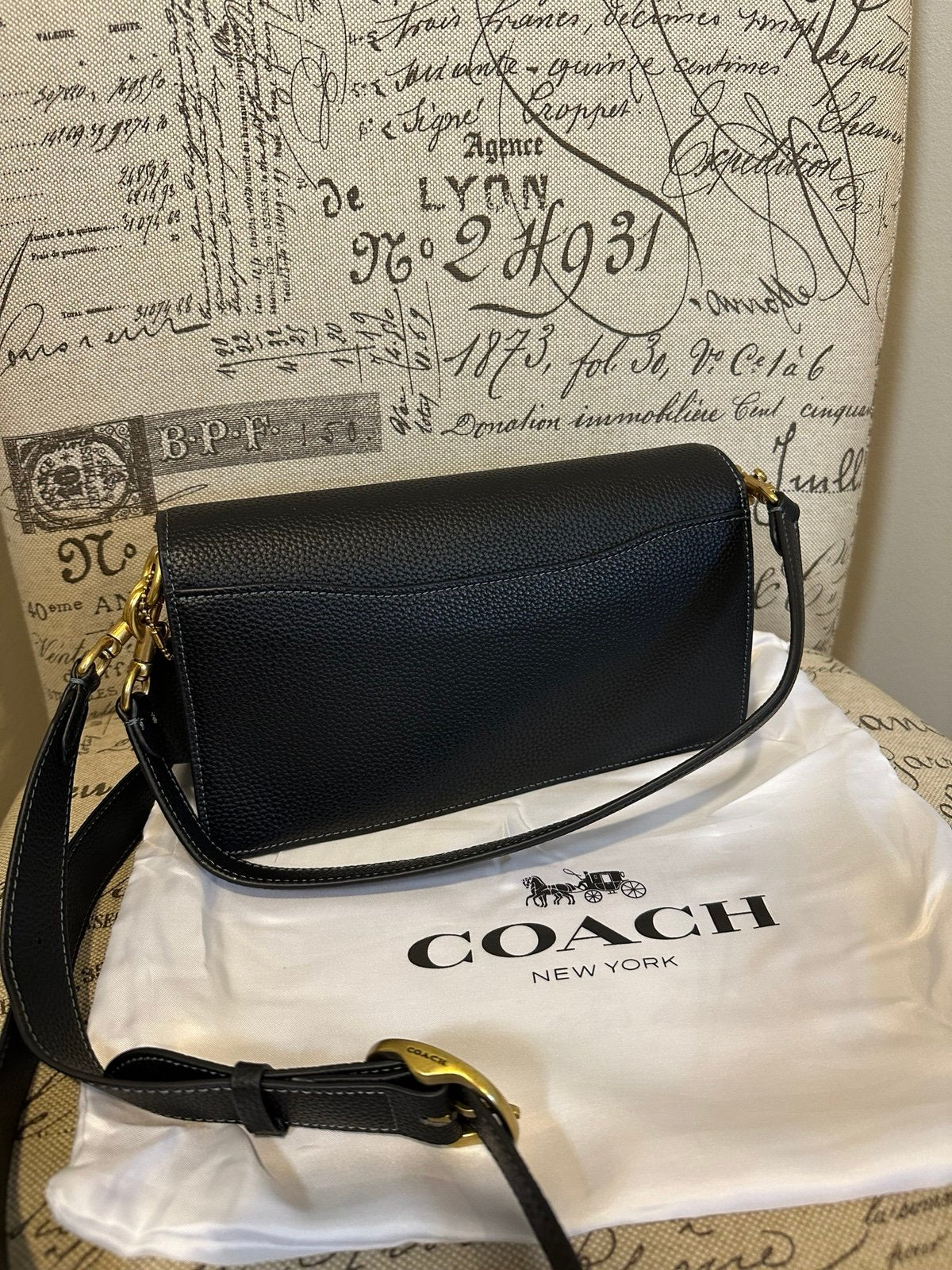 Coach Tabby Pebbled Leather Bag 26 Black & Brass