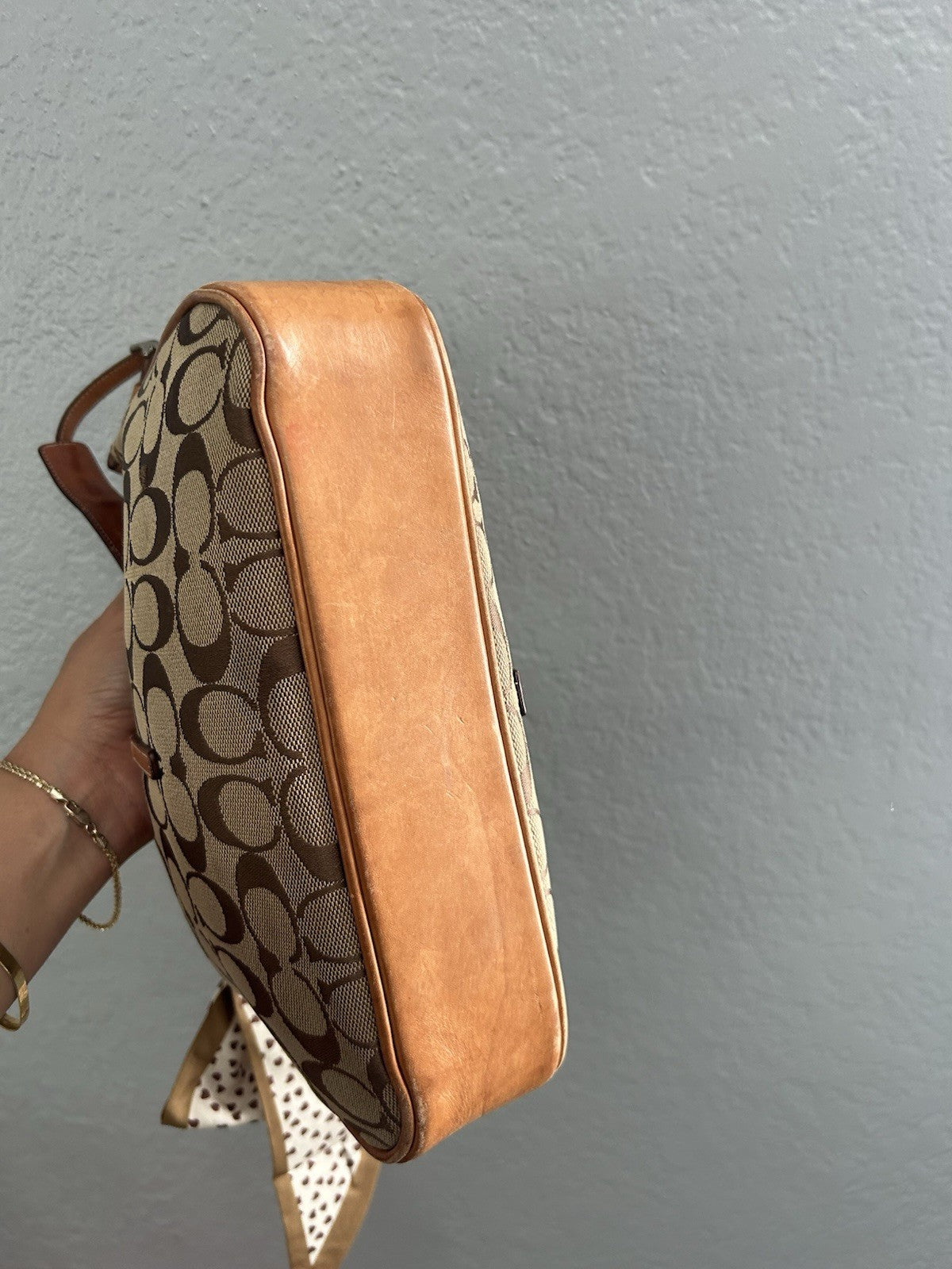 COACH Signature Clip Hobo 6091 Khaki Brown Jacquard - Shoulder Bag VINTAGE Y2K