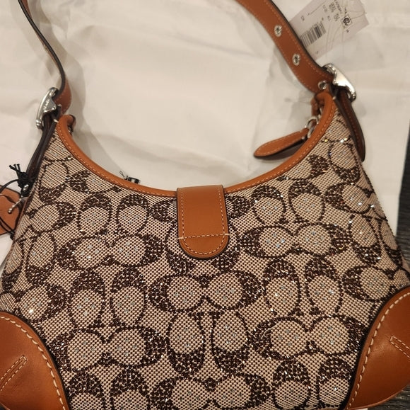 NWT Coach Hamptons Hobo in Crystal Signature Jacquard