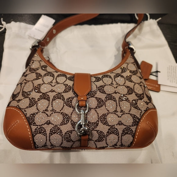 NWT Coach Hamptons Hobo in Crystal Signature Jacquard