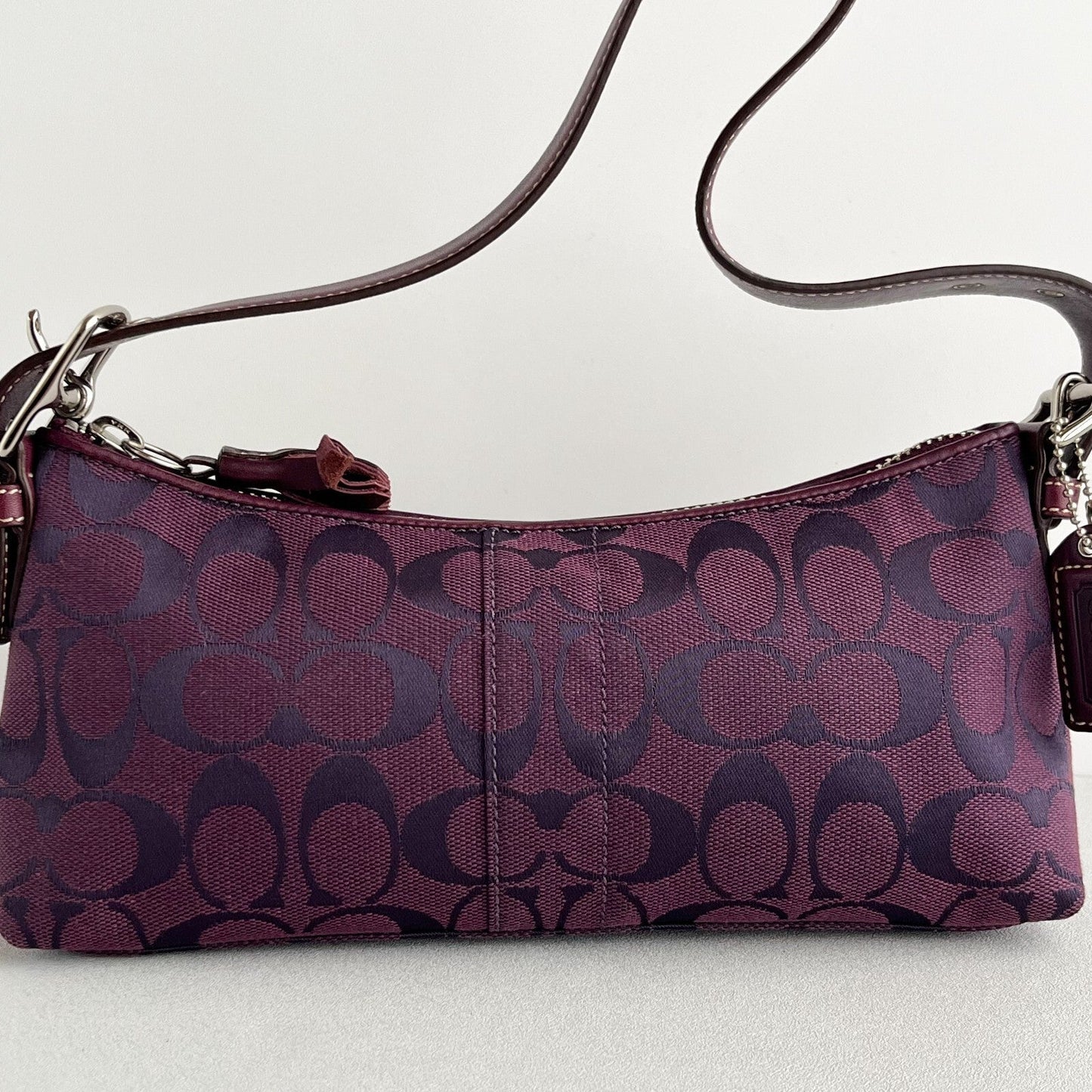 Vintage Coach East West Demi Baguette Bag 6371 Purple handbag Purse Canvas Y2K