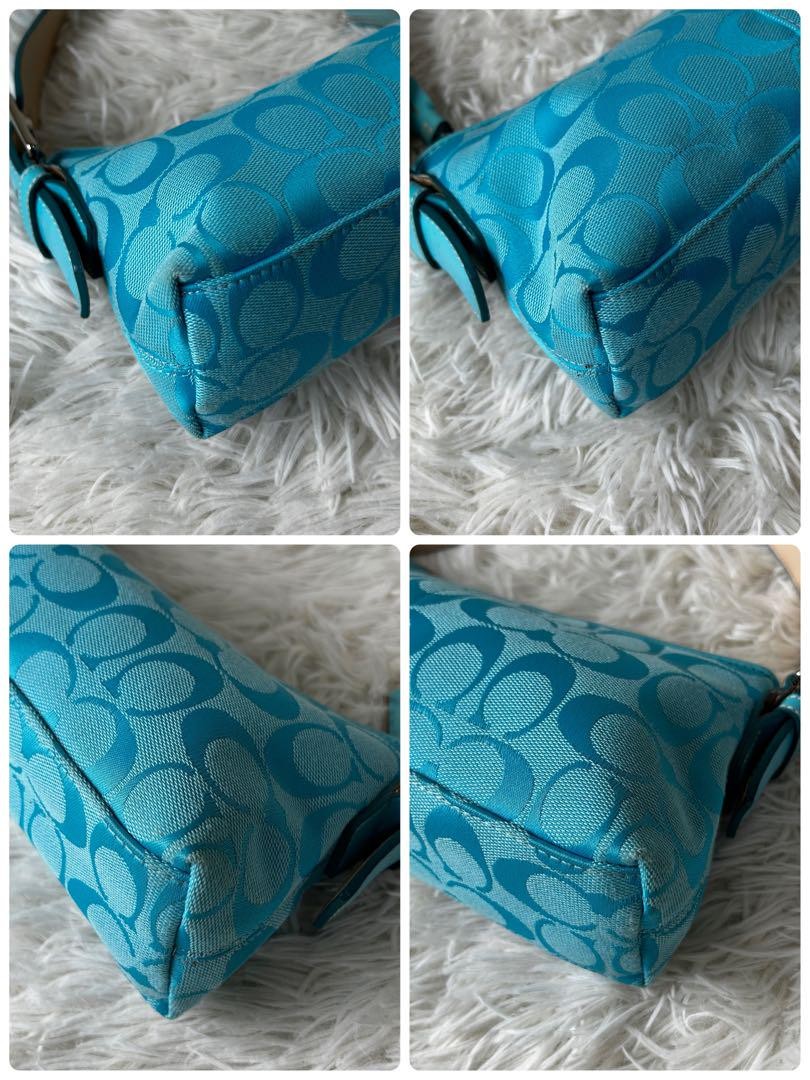 COACH Signature Baguette Hampton Semi Demi Hand Bag Blue F/S Used 665