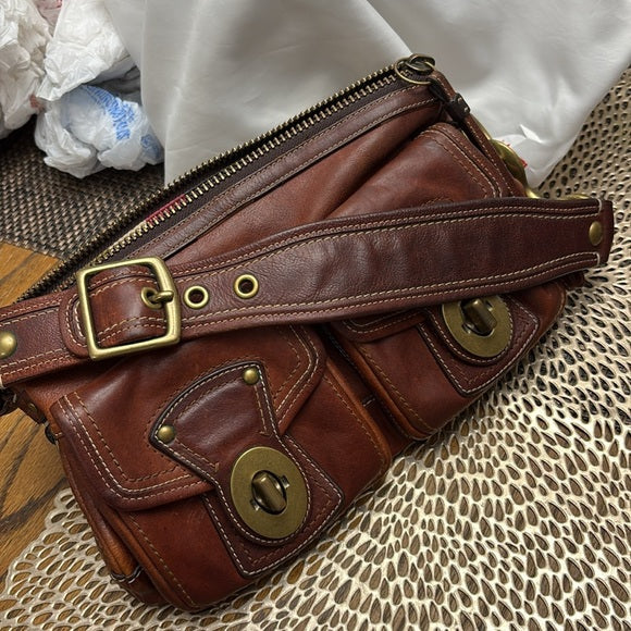 Vintage Whiskey Leather Legacy Stripe Bag and Wallet Set