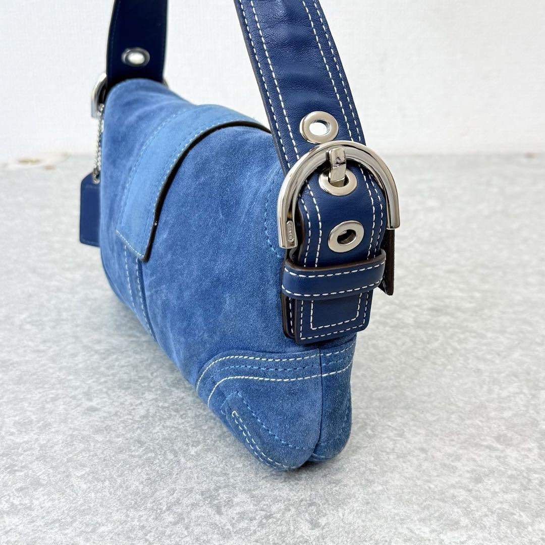 Coach Soho Demi Flap Suede Shoulder Bag blue suede E62