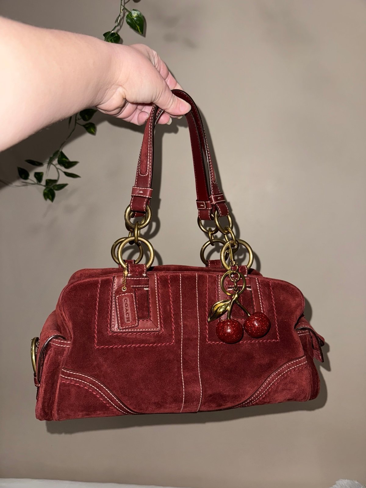 Coach suede satchel shoulder bag