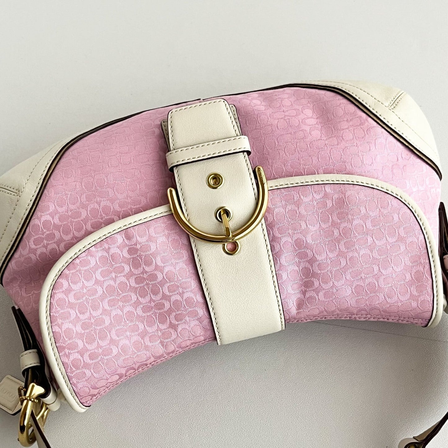 Vintage Coach Soho Hobo Shoulder Bag 1456 Pink Leather Jacquard Signature Y2K