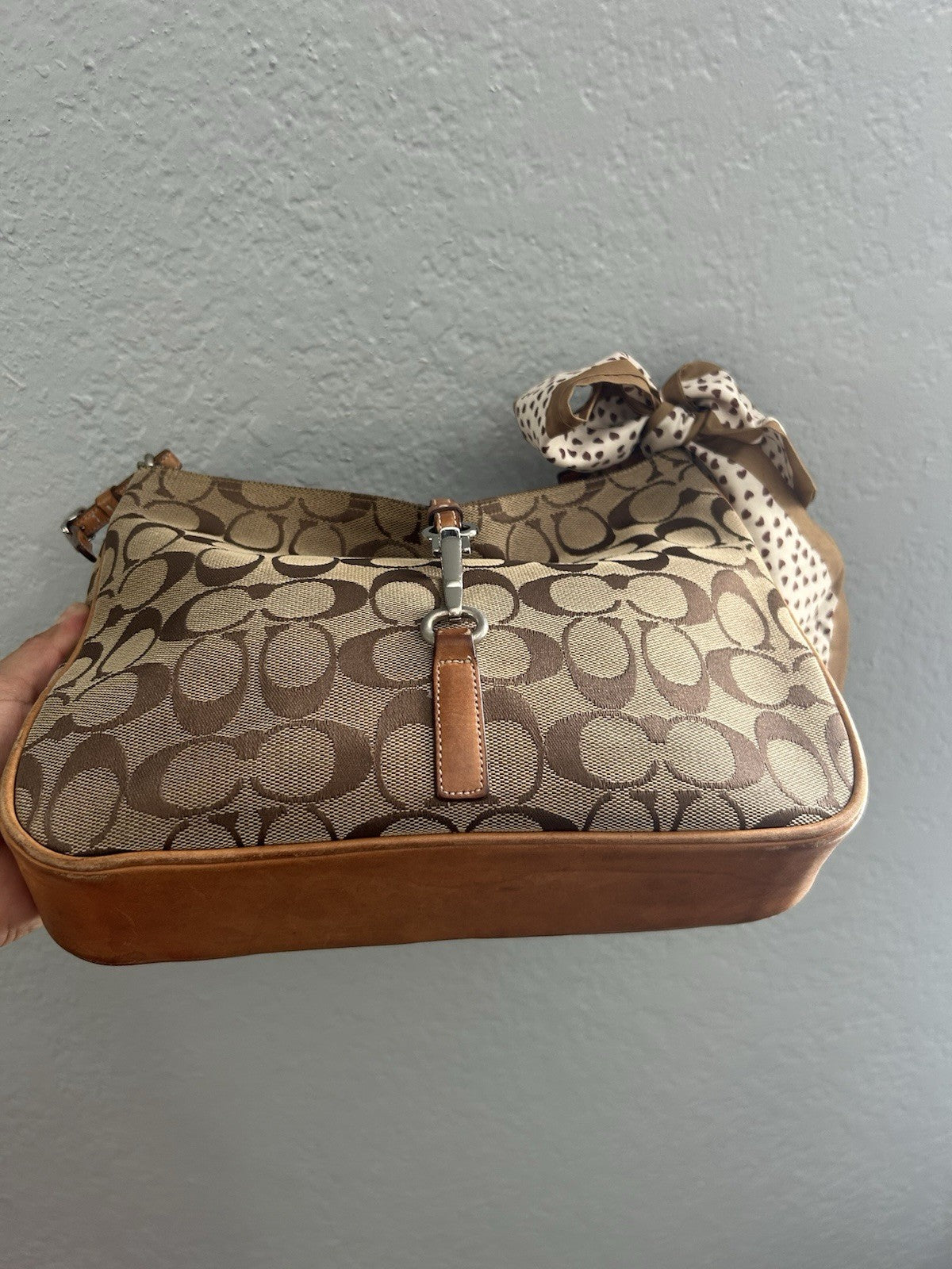 COACH Signature Clip Hobo 6091 Khaki Brown Jacquard - Shoulder Bag VINTAGE Y2K