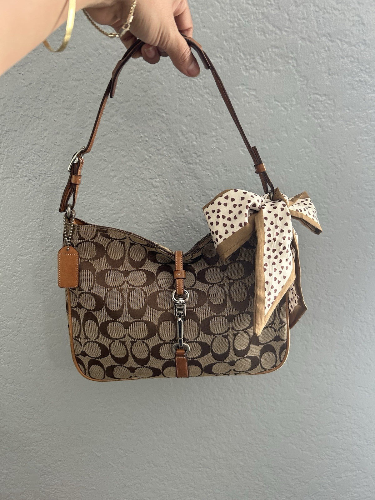 COACH Signature Clip Hobo 6091 Khaki Brown Jacquard - Shoulder Bag VINTAGE Y2K
