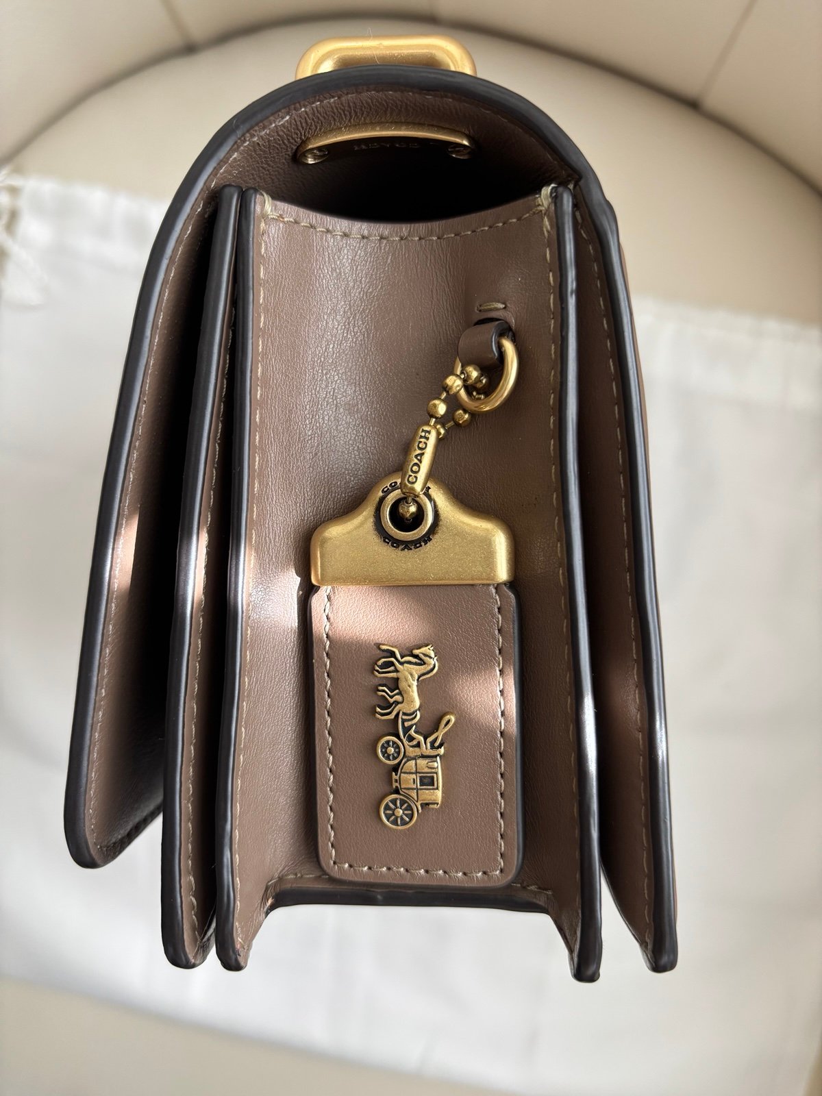 Coach Bandit Large Shoulder Bag in Dark Stone with Brass/Gold Hardware, Dust Bag