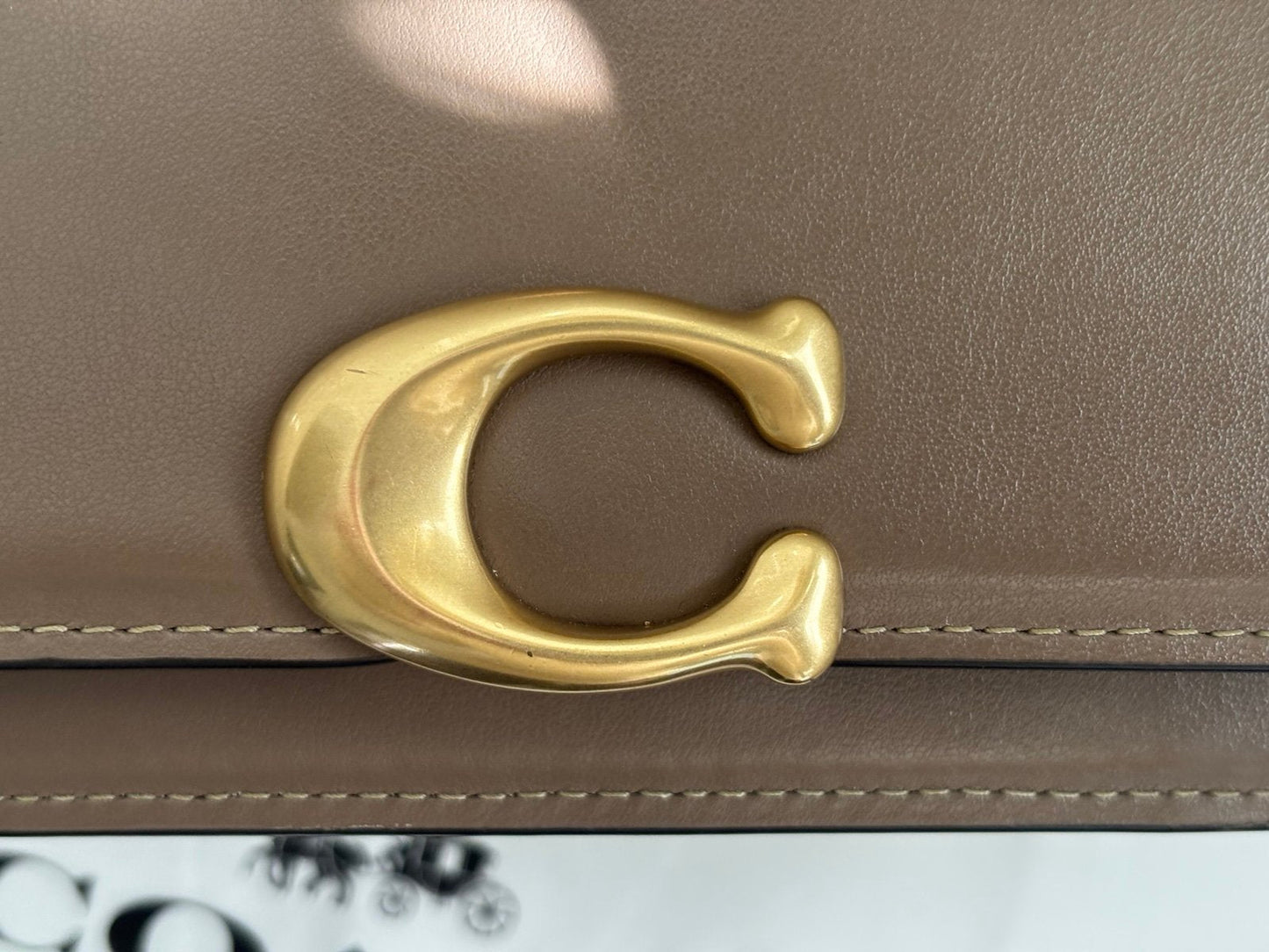 Coach Bandit Large Shoulder Bag in Dark Stone with Brass/Gold Hardware, Dust Bag