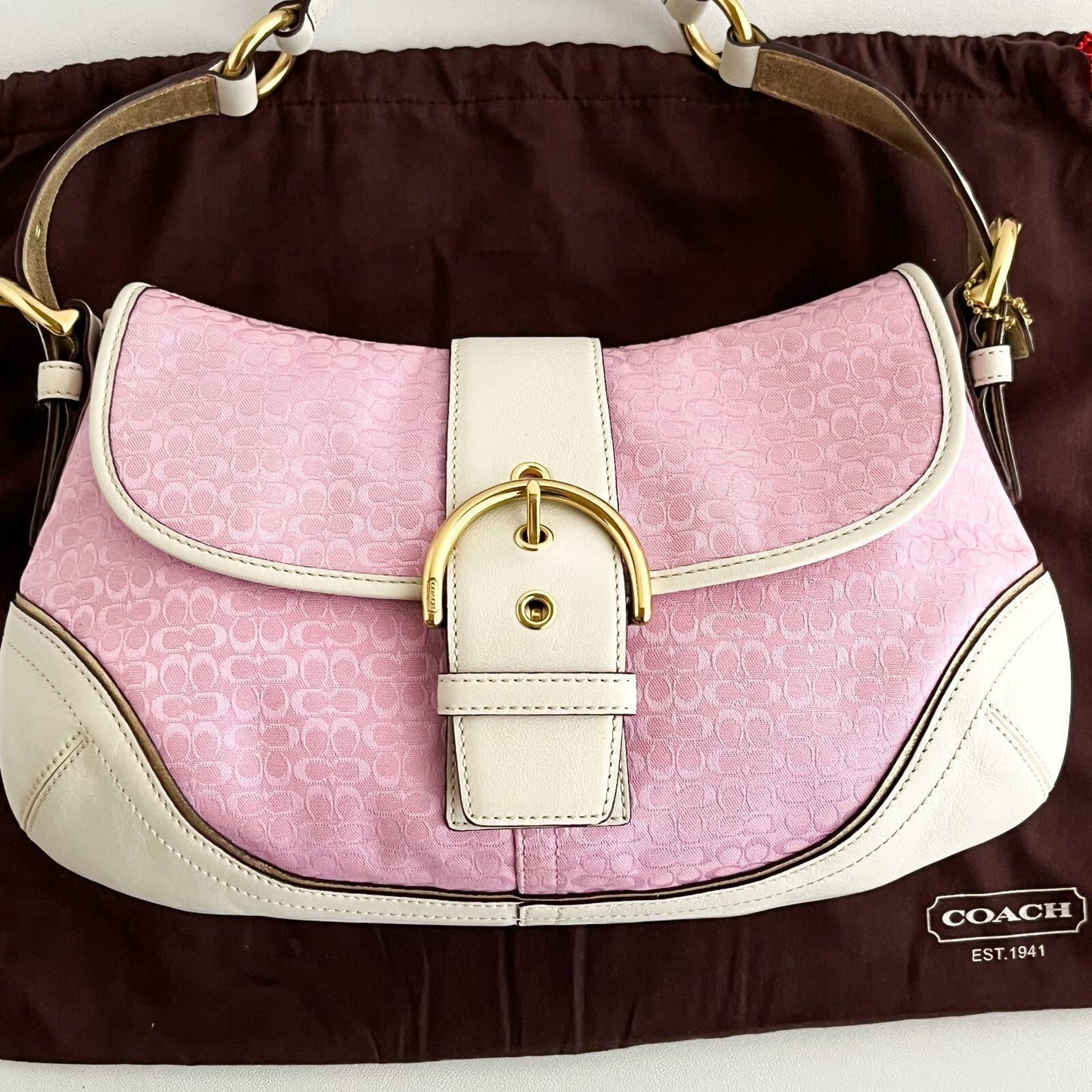 Vintage Coach Soho Hobo Shoulder Bag 1456 Pink Leather Jacquard Signature Y2K
