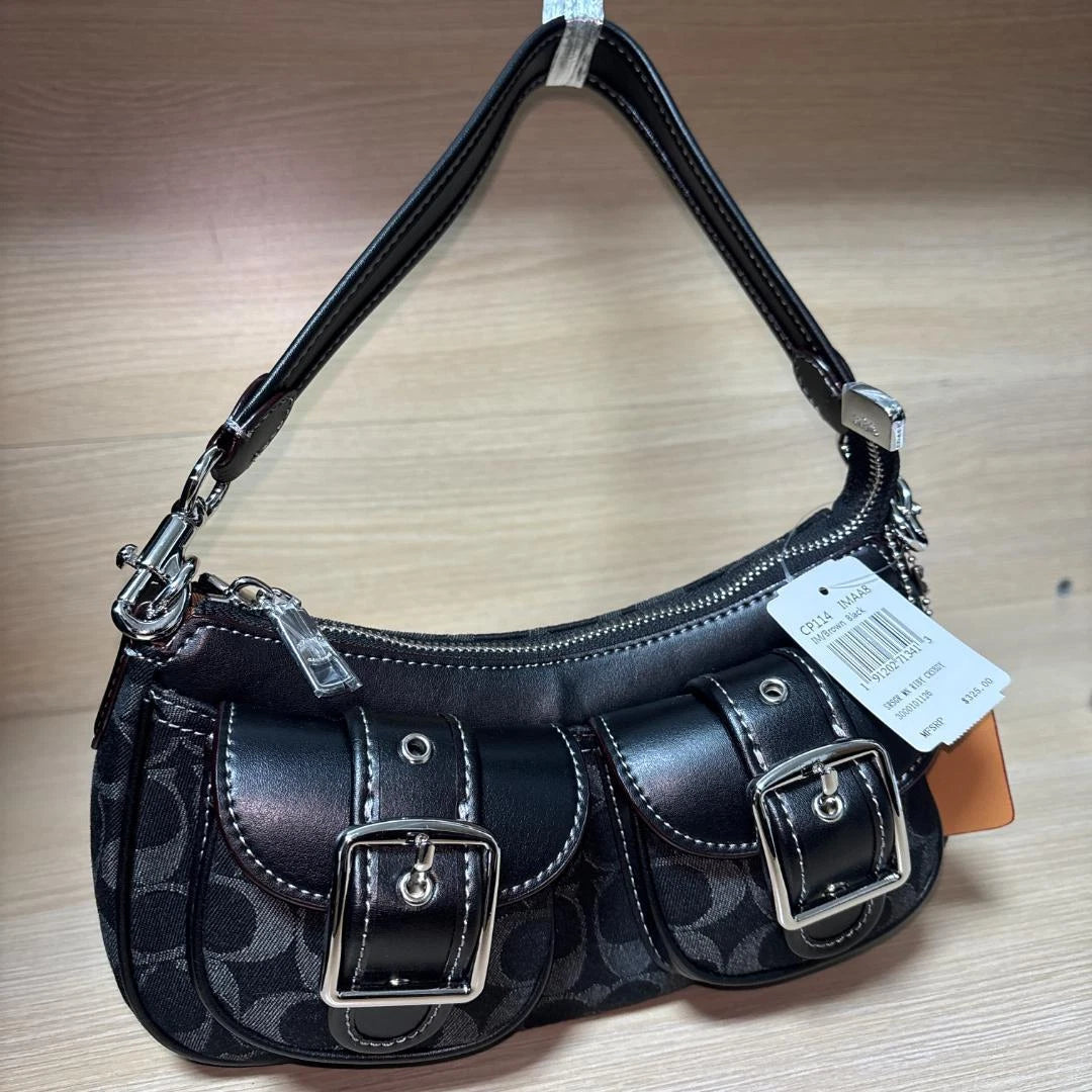 COACH CQ184 Ashton Baguette Signature Denim Handbag Shoulder Bag Women