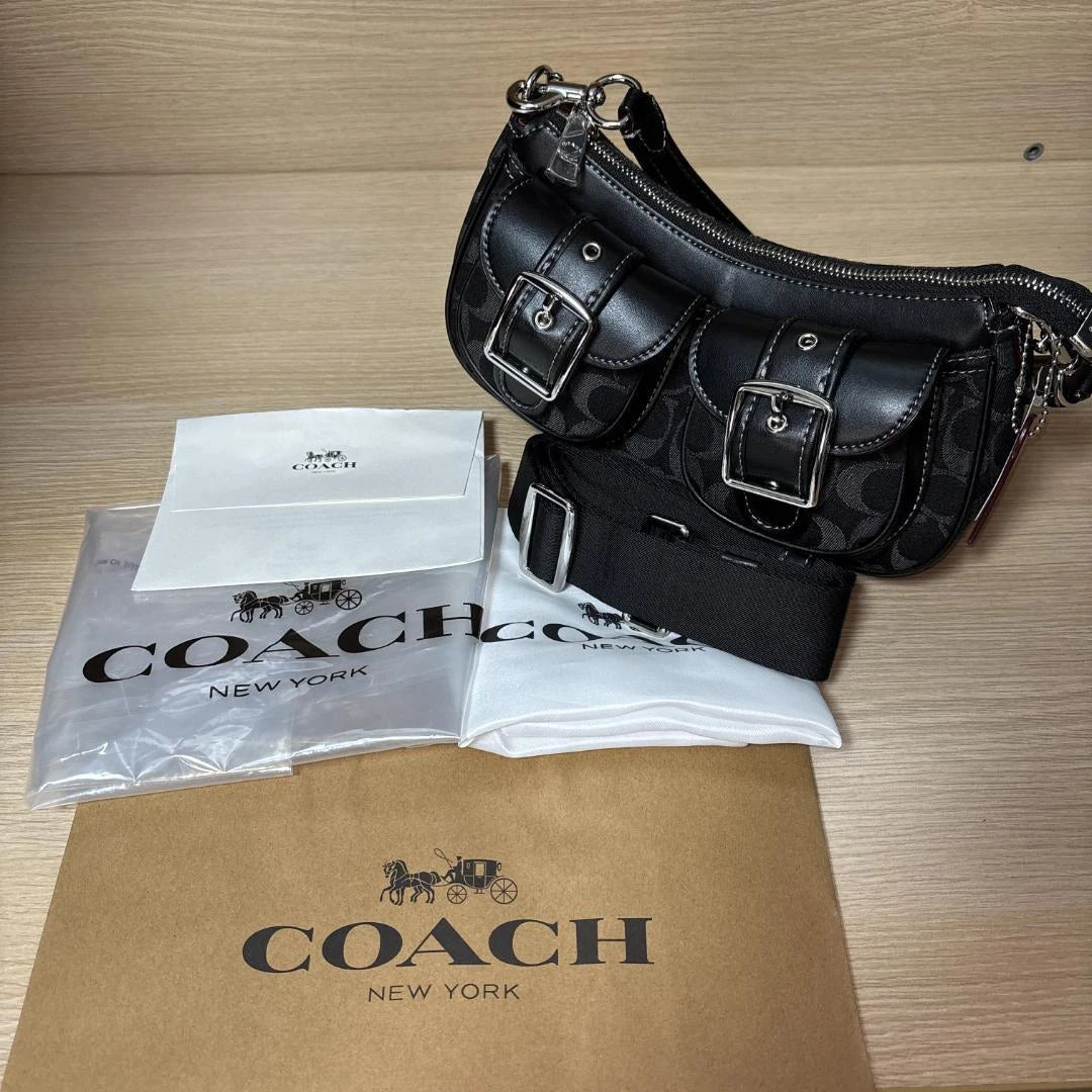 COACH CQ184 Ashton Baguette Signature Denim Handbag Shoulder Bag Women