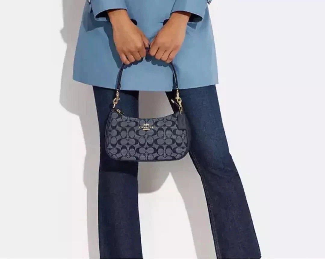 COACH CH139 Teri Shoulder Bag Signature Chambray Blue Outlet New