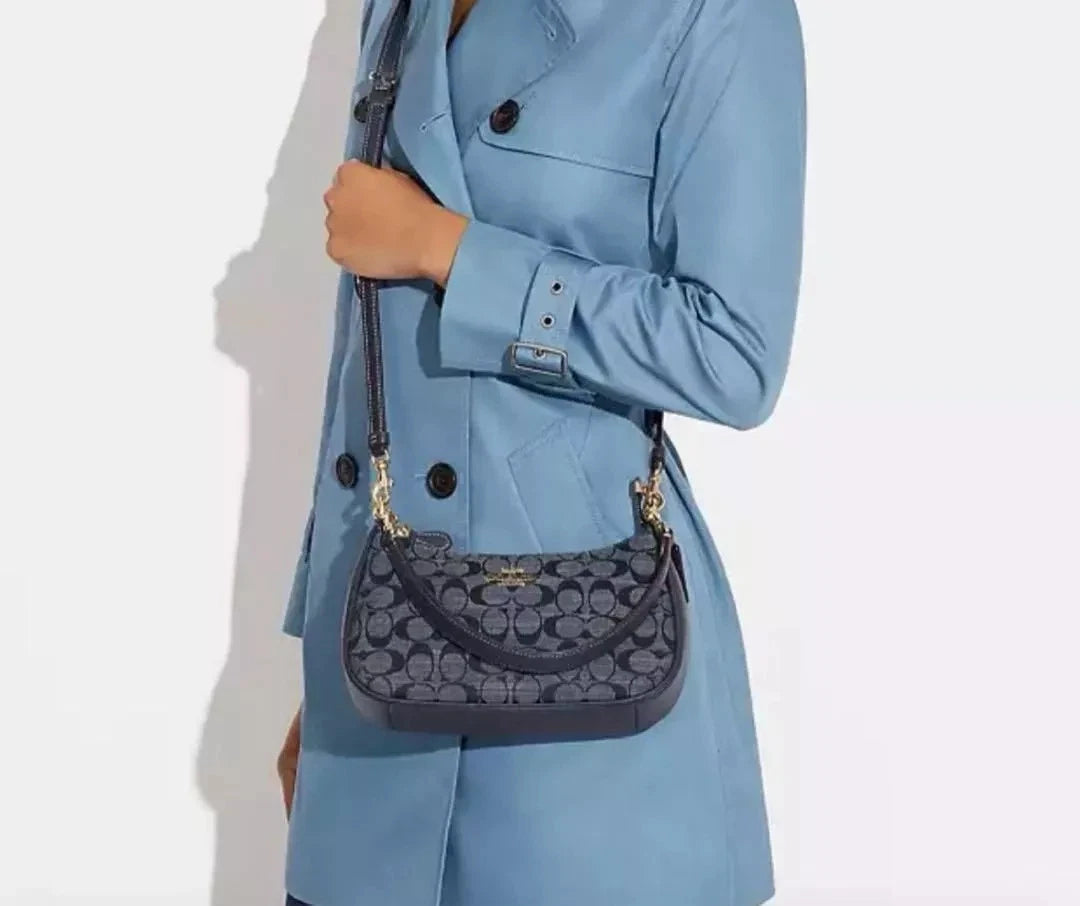 COACH CH139 Teri Shoulder Bag Signature Chambray Blue Outlet New