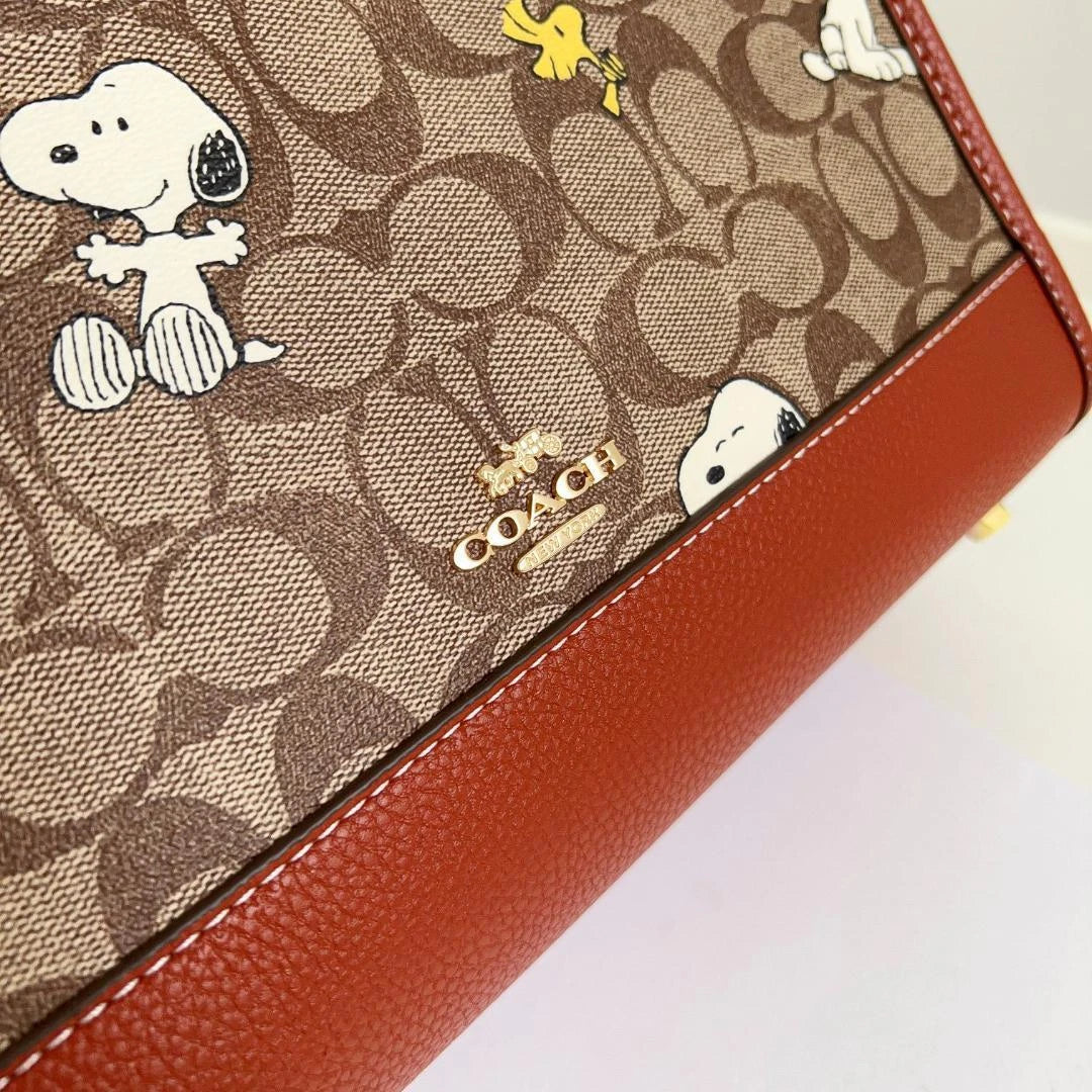 COACH x Peanuts Shoulder Tote Bag Dempsey Carryall Snoopy Woodstock CE862