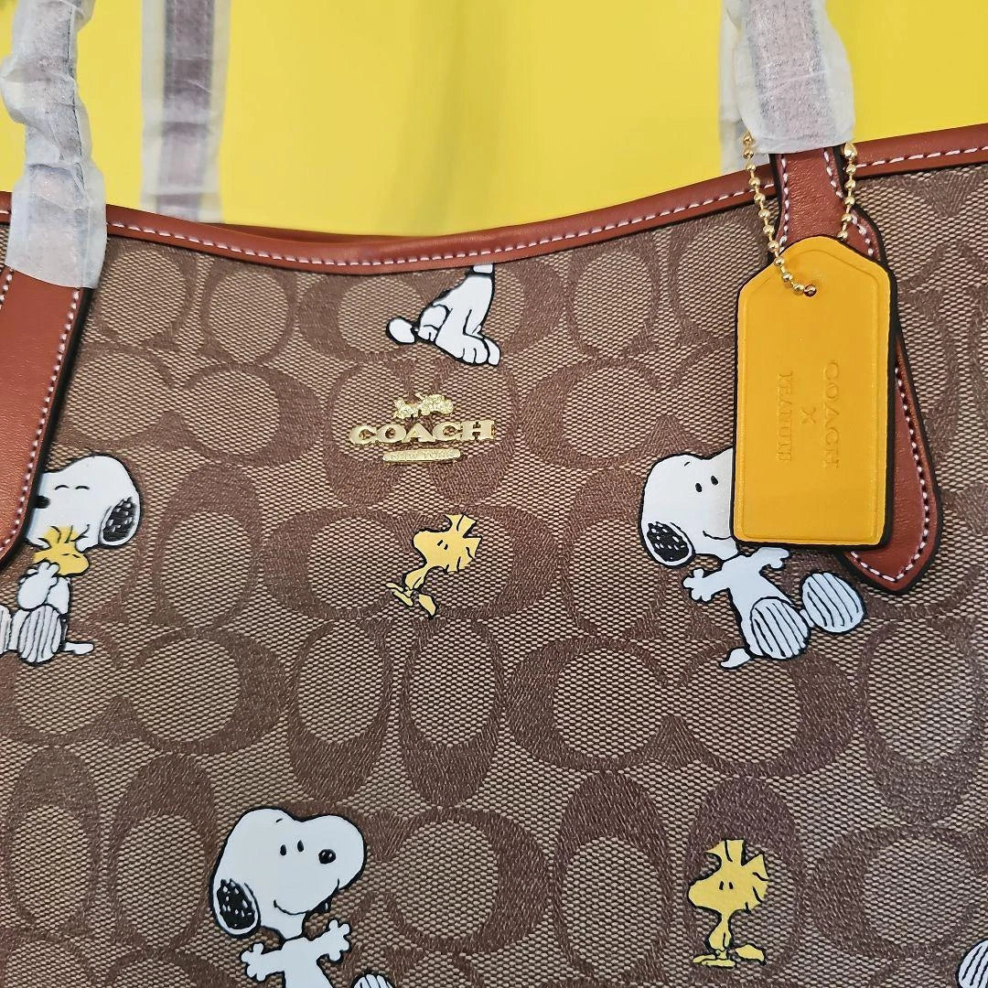 Coach Peanuts Snoopy CF166 Khaki Redwood Multi Tote Bag