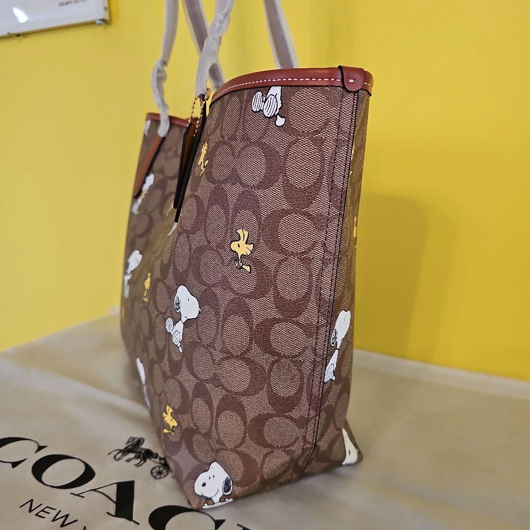 Coach Peanuts Snoopy CF166 Khaki Redwood Multi Tote Bag