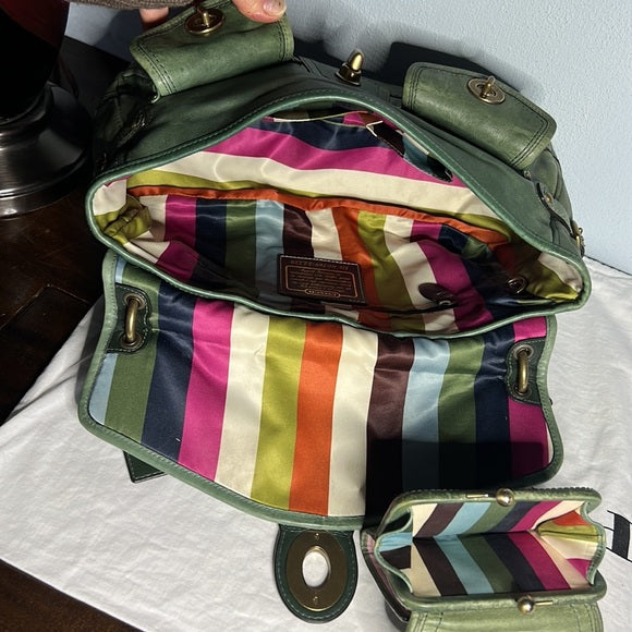 Vintage Coach Legacy Juniper Green Leigh Satchel & French Frame Wallet Set