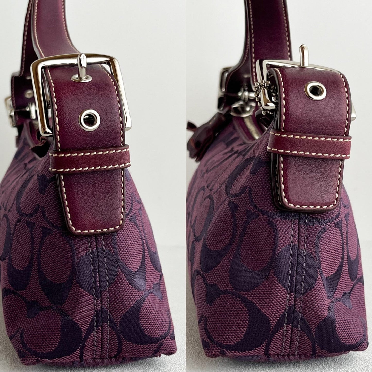 Vintage Coach East West Demi Baguette Bag 6371 Purple handbag Purse Canvas Y2K