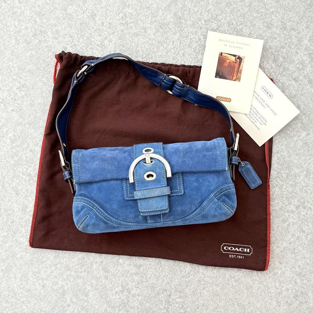 Coach Soho Demi Flap Suede Shoulder Bag blue suede E62