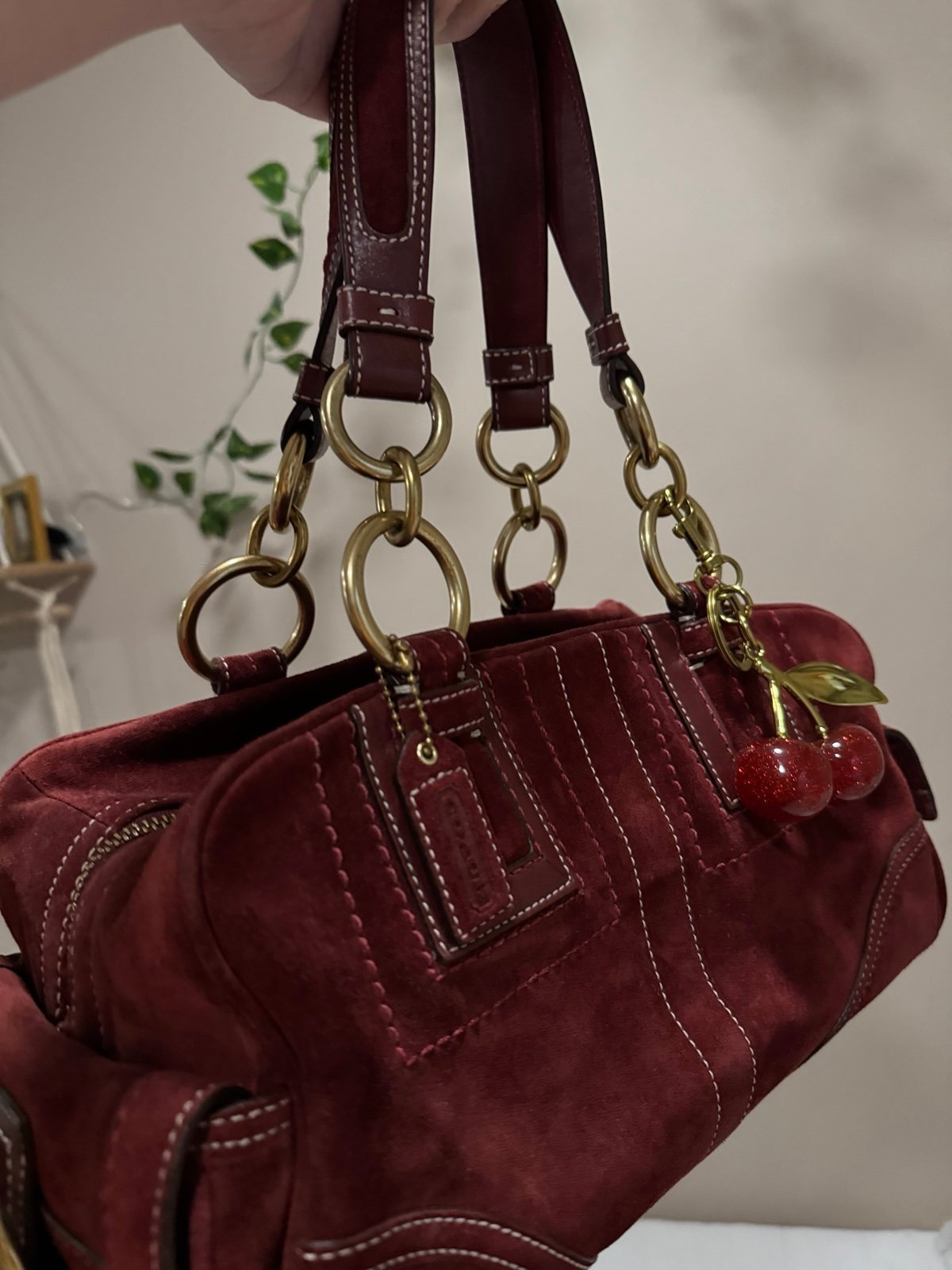 Coach suede satchel shoulder bag