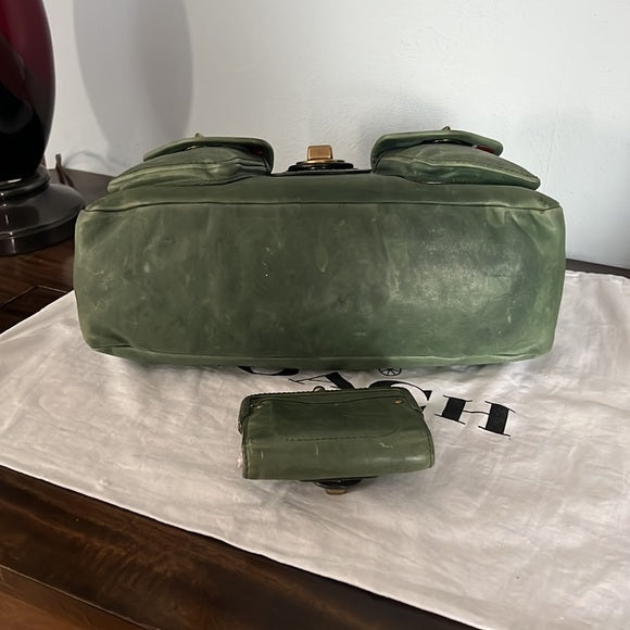 Vintage Coach Legacy Juniper Green Leigh Satchel & French Frame Wallet Set