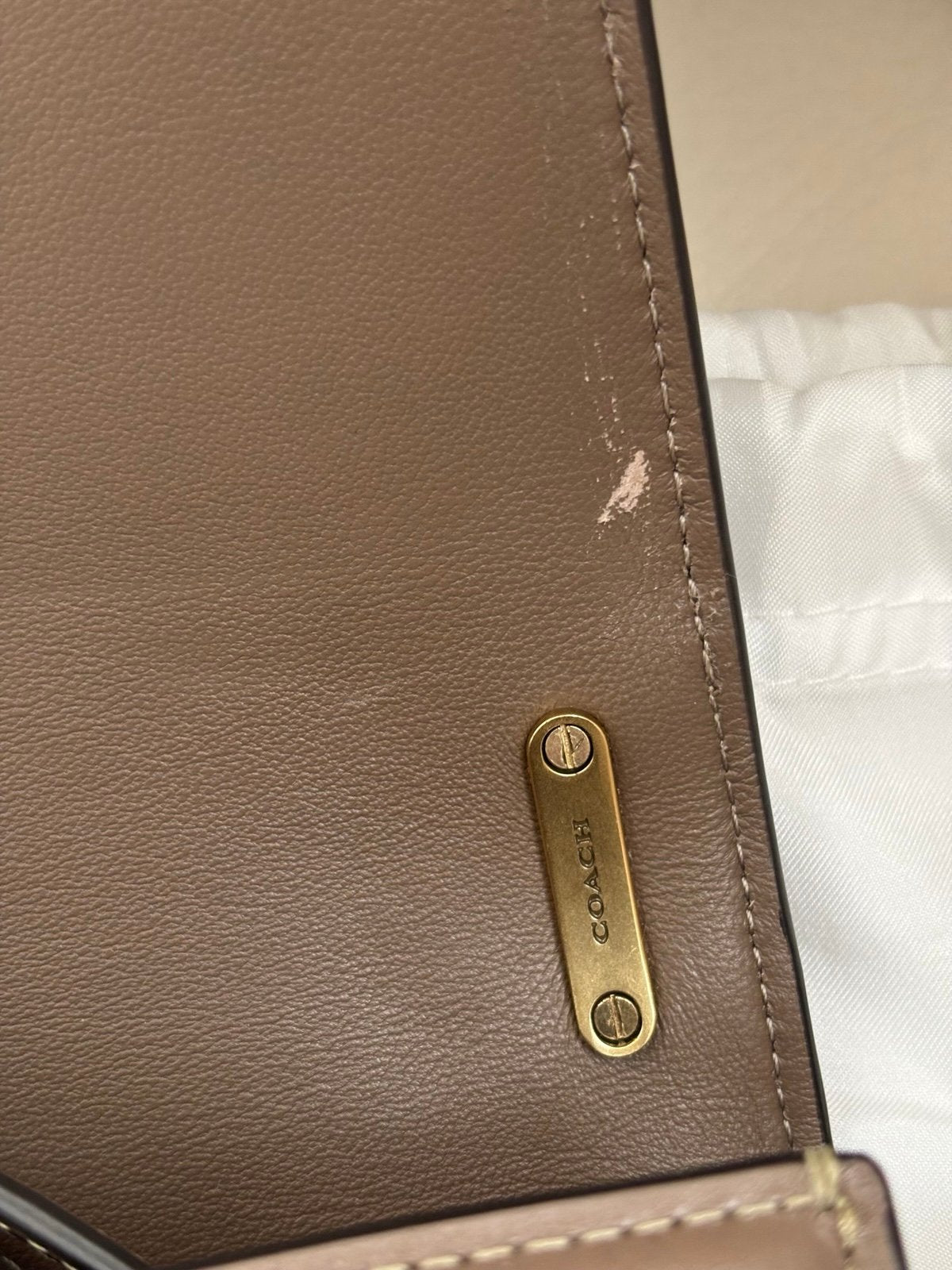 Coach Bandit Large Shoulder Bag in Dark Stone with Brass/Gold Hardware, Dust Bag