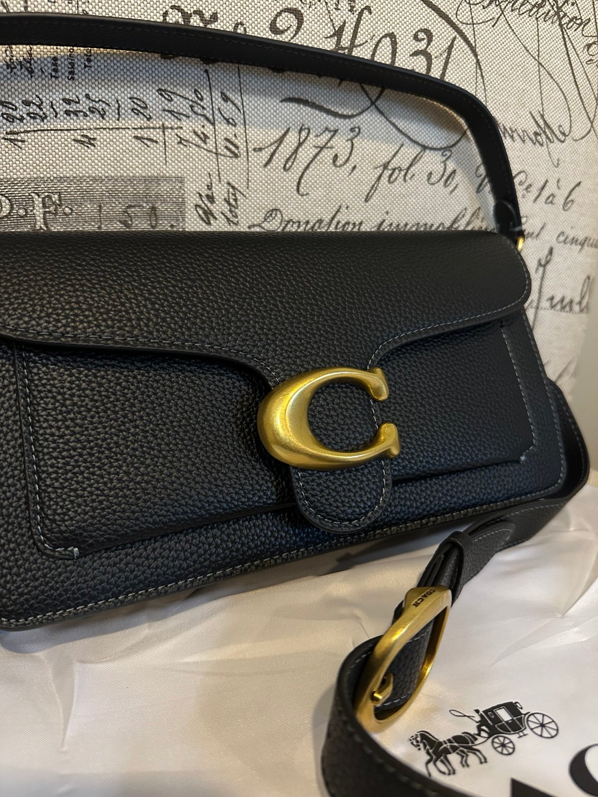 Coach Tabby Pebbled Leather Bag 26 Black & Brass