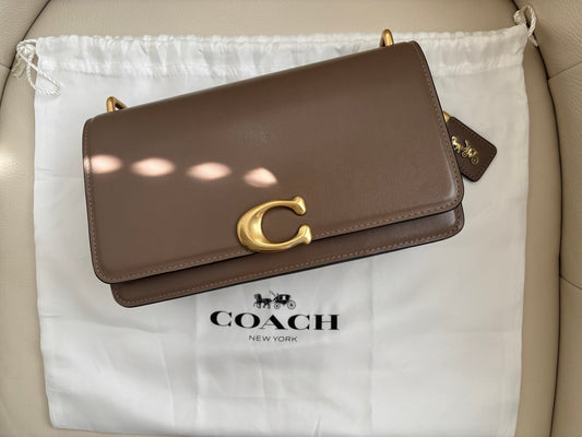 Coach Bandit Large Shoulder Bag in Dark Stone with Brass/Gold Hardware, Dust Bag
