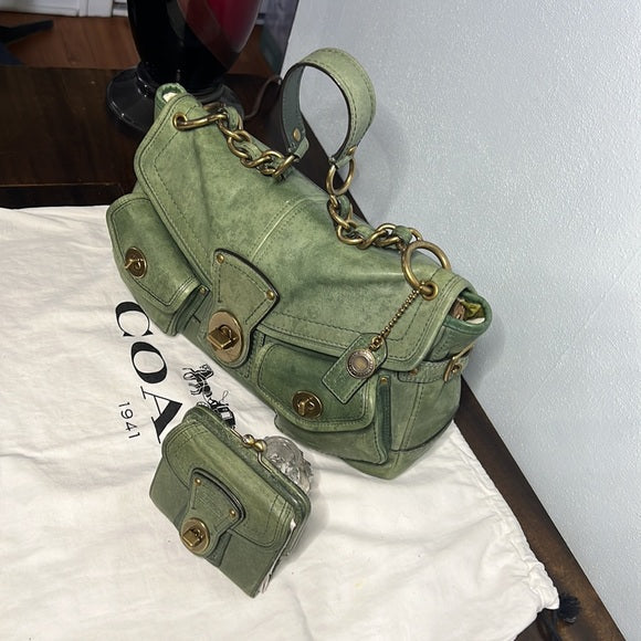 Vintage Coach Legacy Juniper Green Leigh Satchel & French Frame Wallet Set