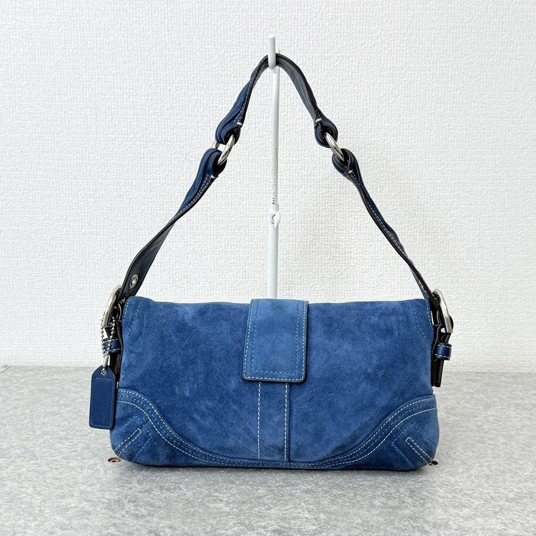Coach Soho Demi Flap Suede Shoulder Bag blue suede E62