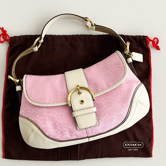 Vintage Coach Soho Hobo Shoulder Bag 1456 Pink Leather Jacquard Signature Y2K