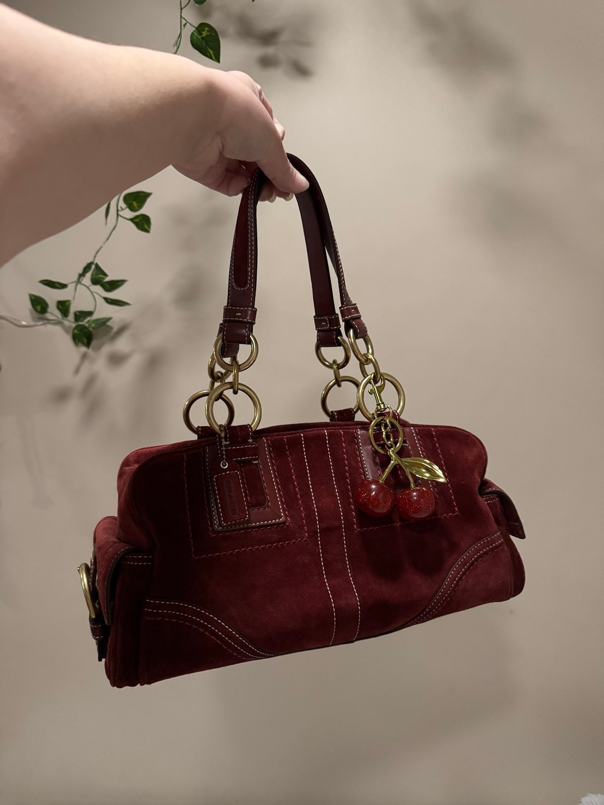 Coach suede satchel shoulder bag