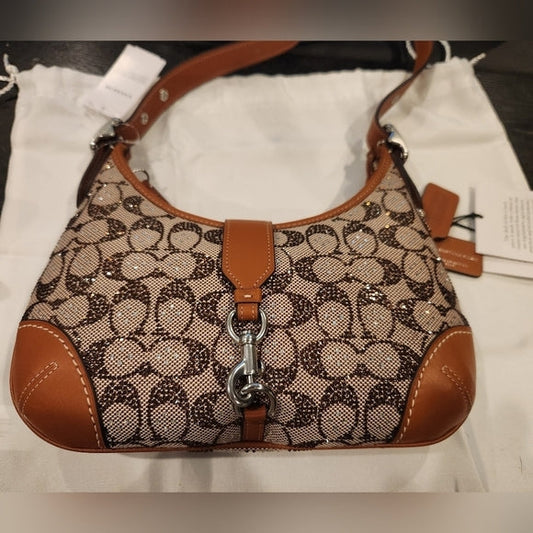 NWT Coach Hamptons Hobo in Crystal Signature Jacquard