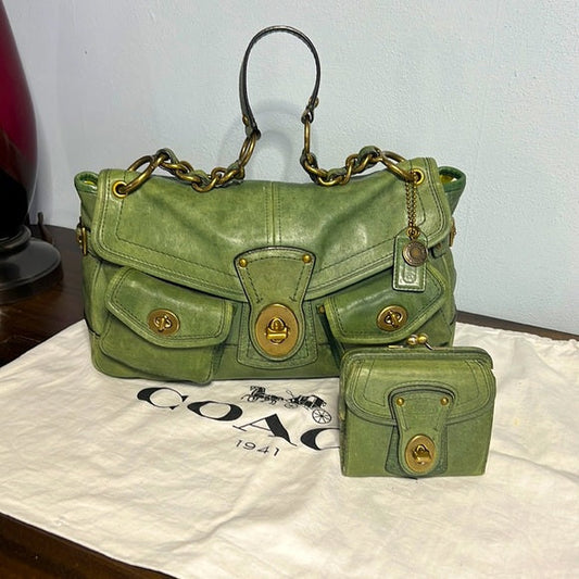 Vintage Coach Legacy Juniper Green Leigh Satchel & French Frame Wallet Set