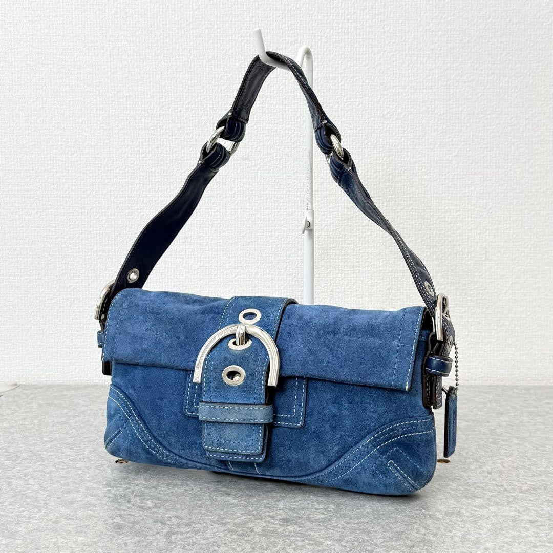 Coach Soho Demi Flap Suede Shoulder Bag blue suede E62