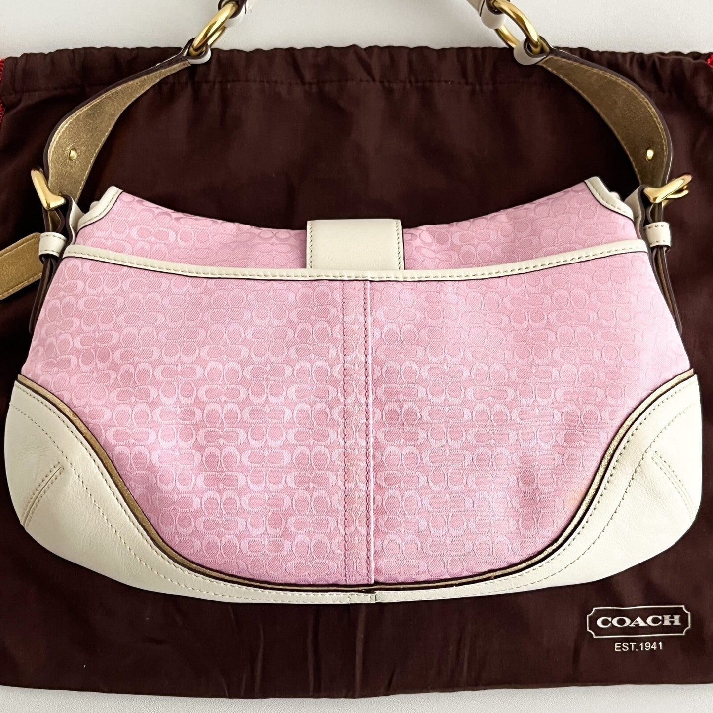 Vintage Coach Soho Hobo Shoulder Bag 1456 Pink Leather Jacquard Signature Y2K